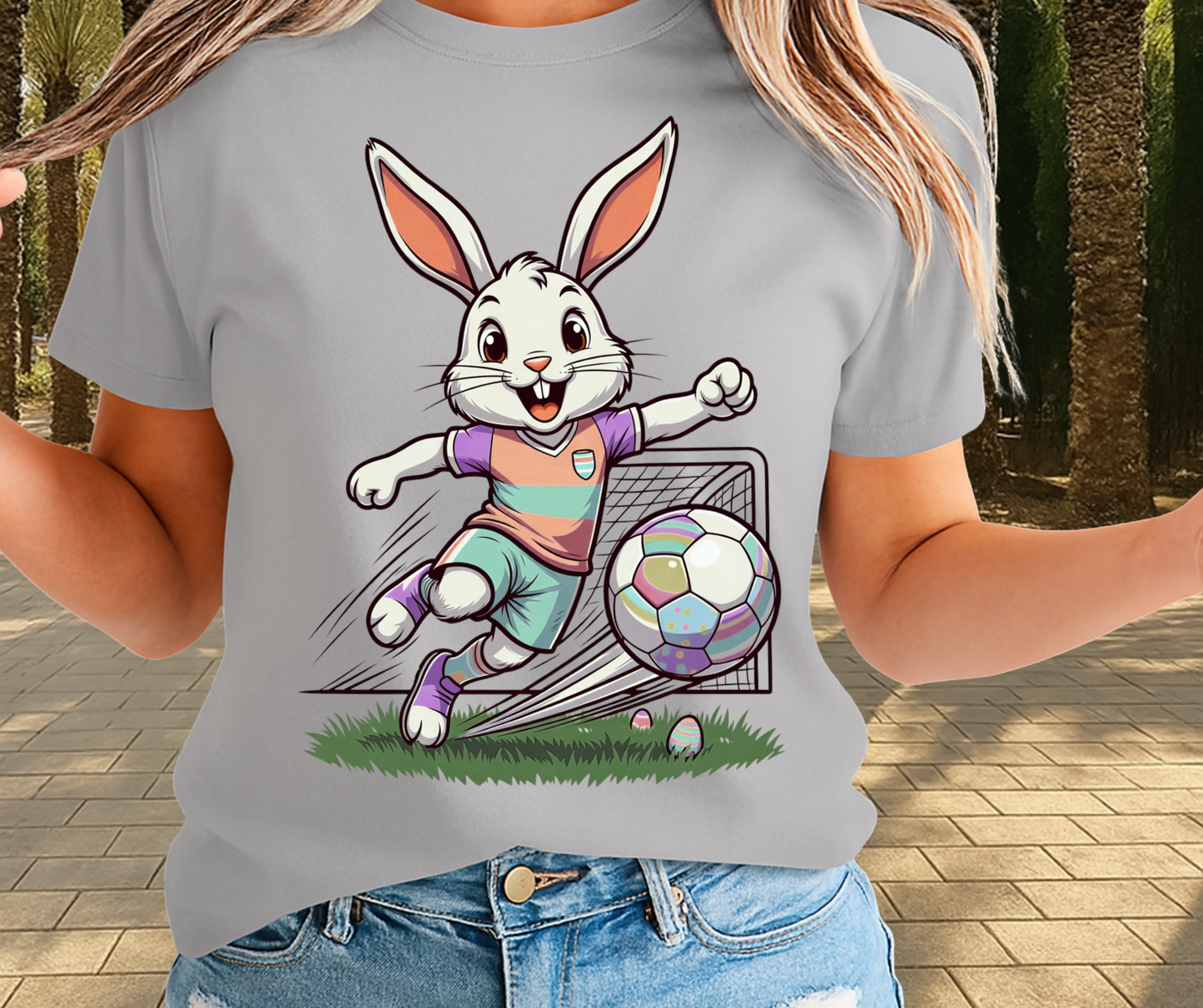 Bunny Playing Soccer  Shirt  - Cute Easter Graphic Tee