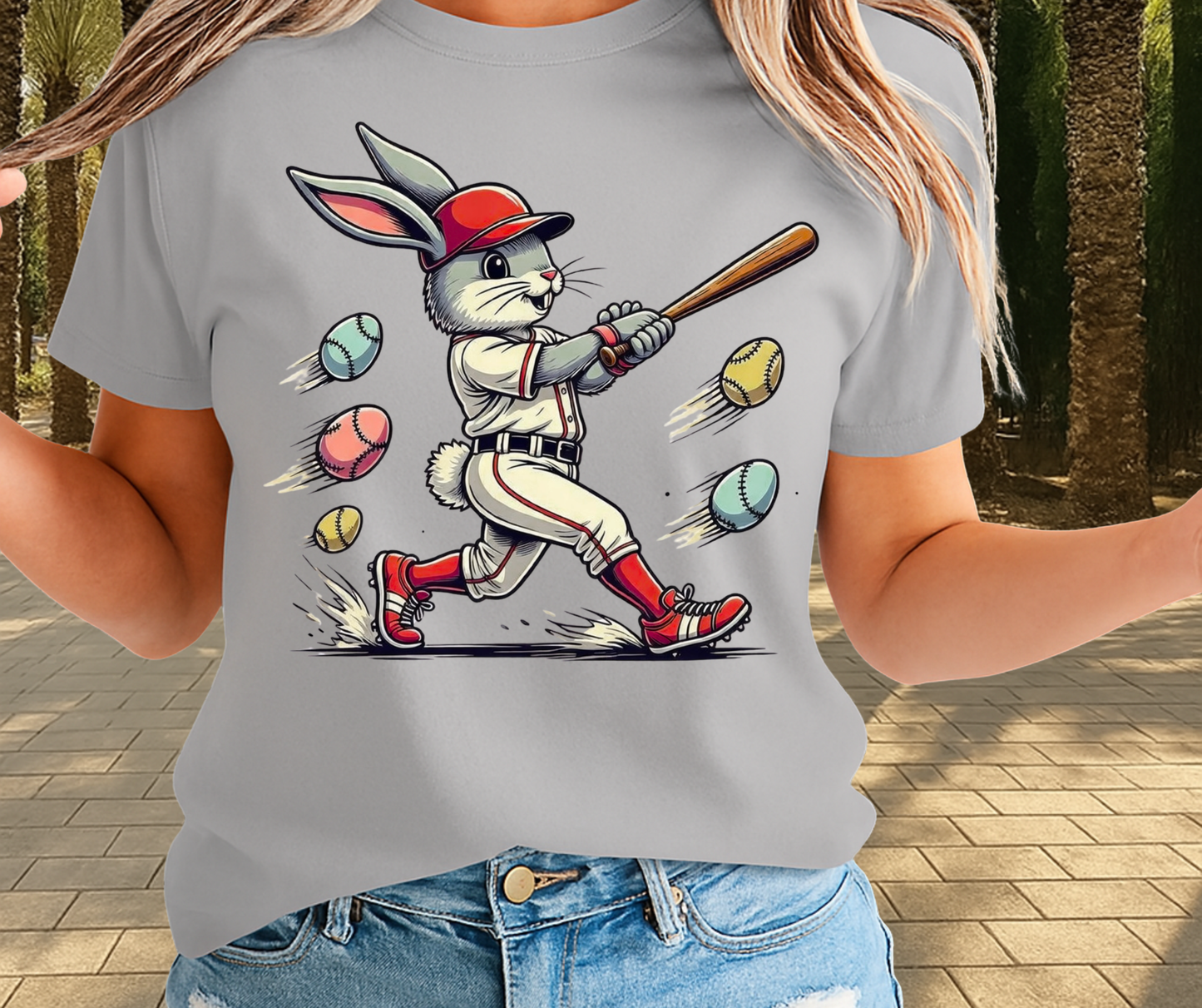 Bunny Playing Baseball With Easter Eggs  - Cute Easter Clothing