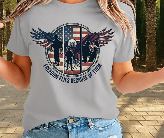 Freedom Flies Because Of Them -  Memorial Day Graphic T shirt