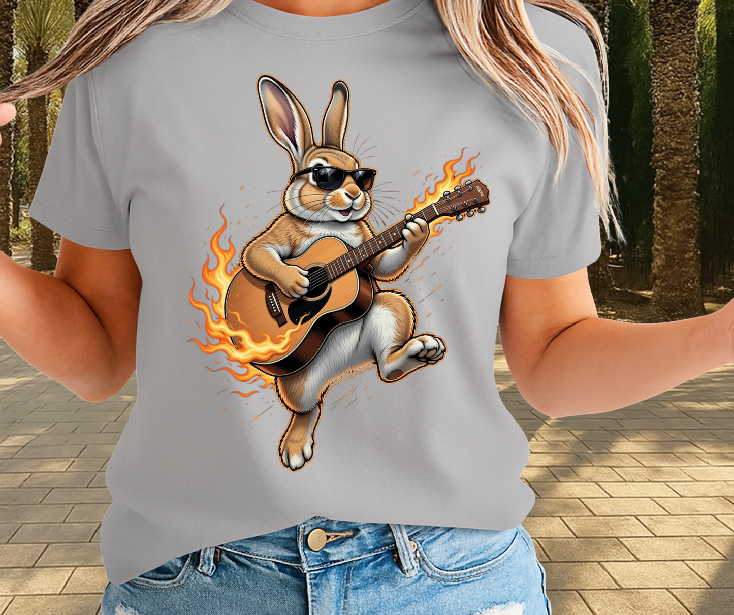 Bunny Playing Guitar Shirt  - Cute Easter Apparels