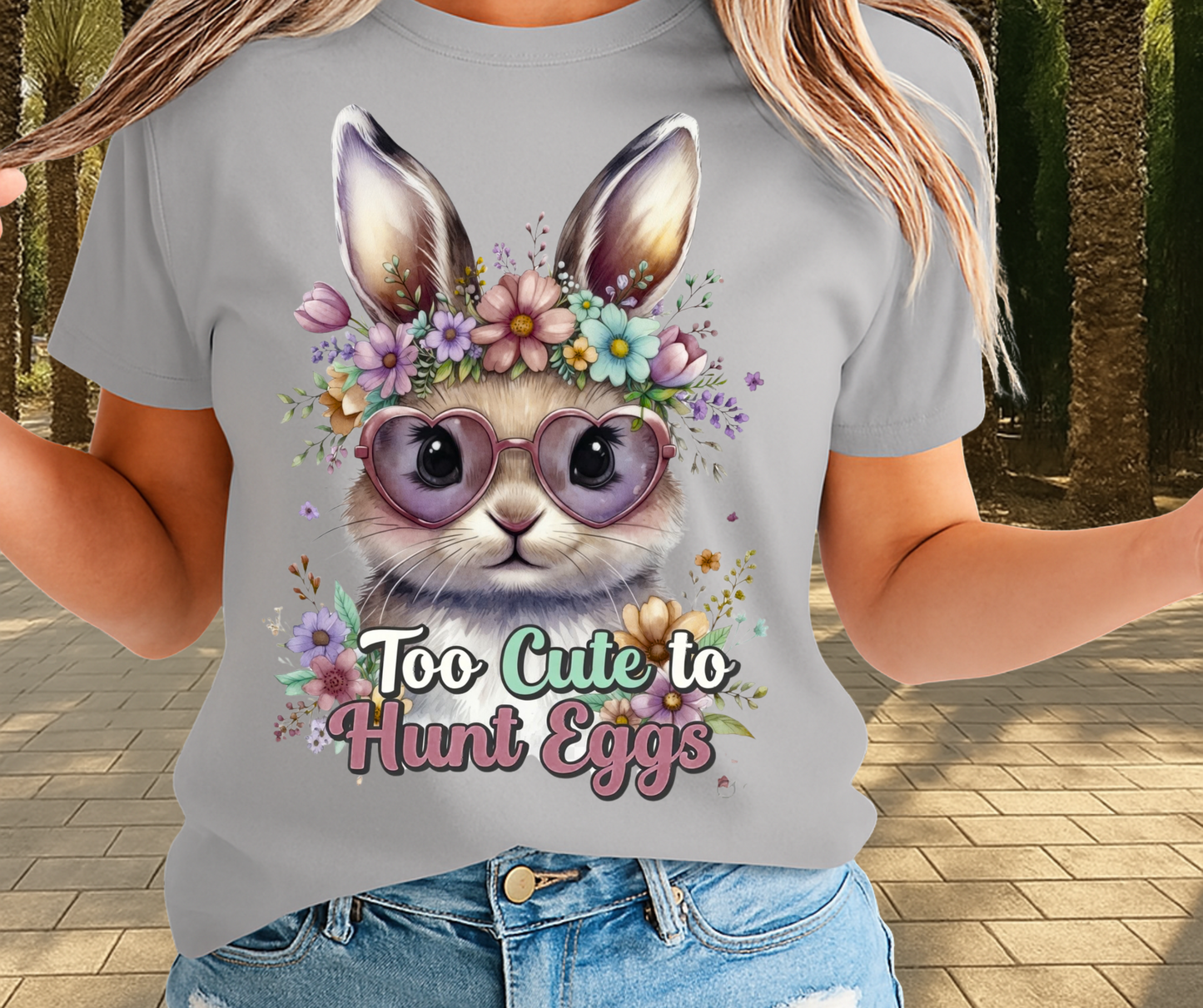 Too Cute To Hunt Eggs Graphic Shirt - Cute Easter Clothing