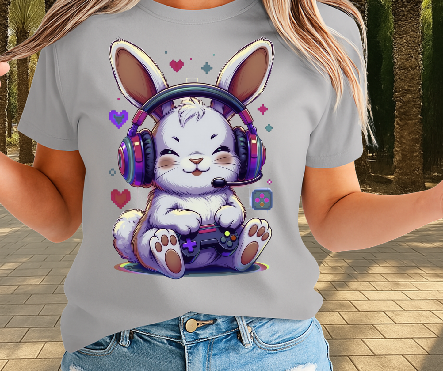Gamer Bunny Graphic Shirt - Cute Easter Clothing
