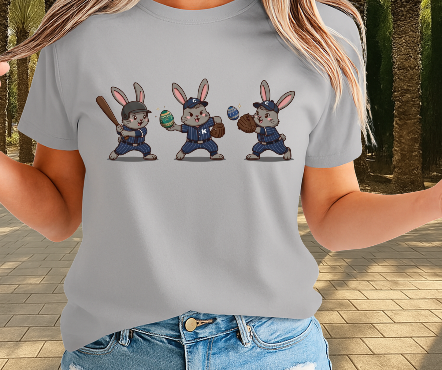 Bunny Crew Graphic Shirt - Cute Easter Clothing