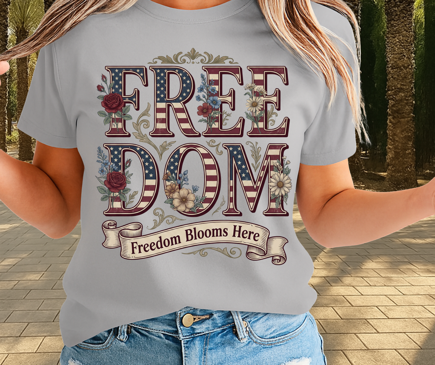Freedom Blooms Here -  Memorial Day Graphic Tee