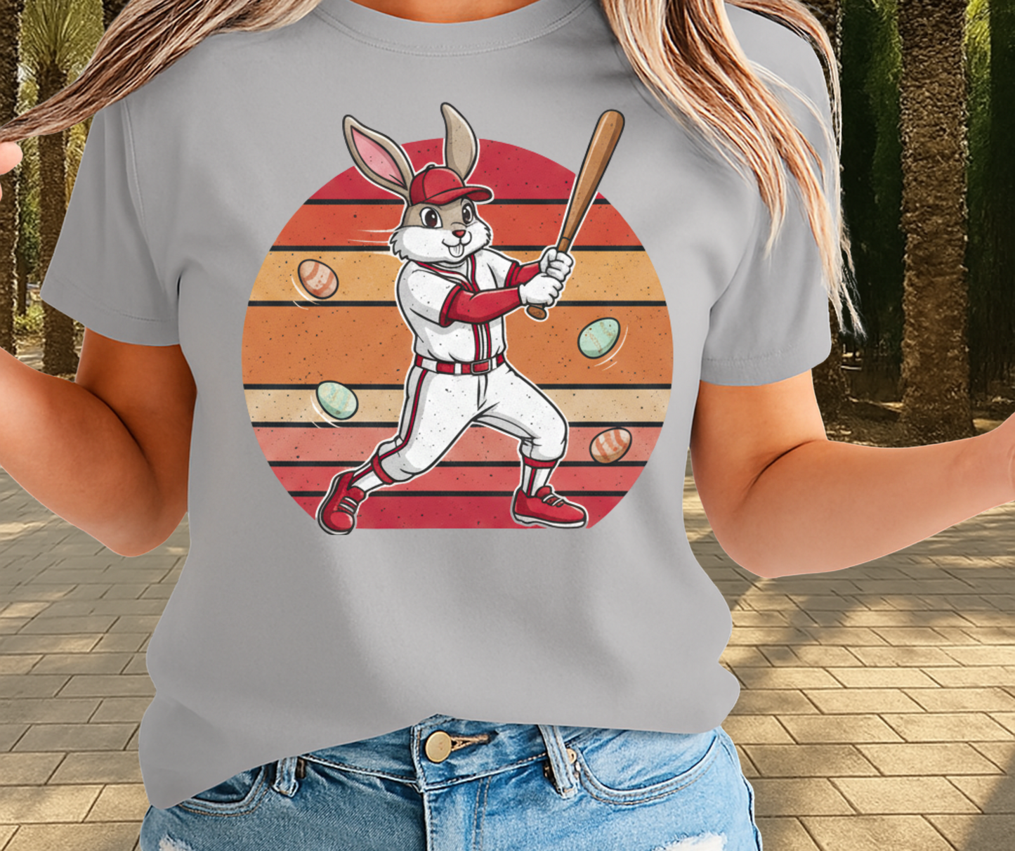 Bunny Playing Baseball With Easter Eggs  - Cute Easter Apparels