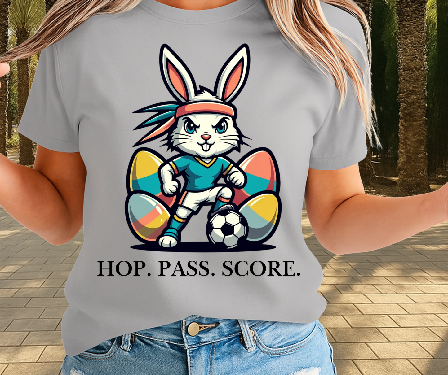 Hop Pass Score Soccer Fan Graphic Shirt - Cute Easter Clothing