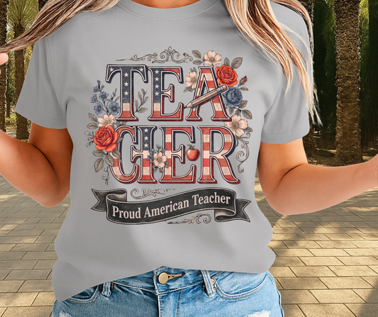 Proud American Teacher Shirt -  Memorial Day Graphic Tee