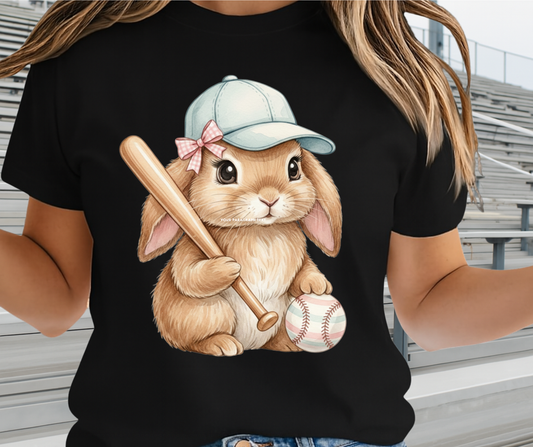 Bunny Holding Baseball Bat And Wearing A Cap  - Cute Easter Graphic Tee
