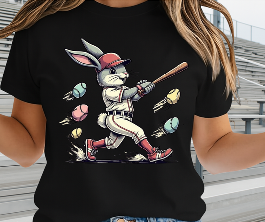 Bunny Playing Baseball With Easter Eggs  - Cute Easter Clothing