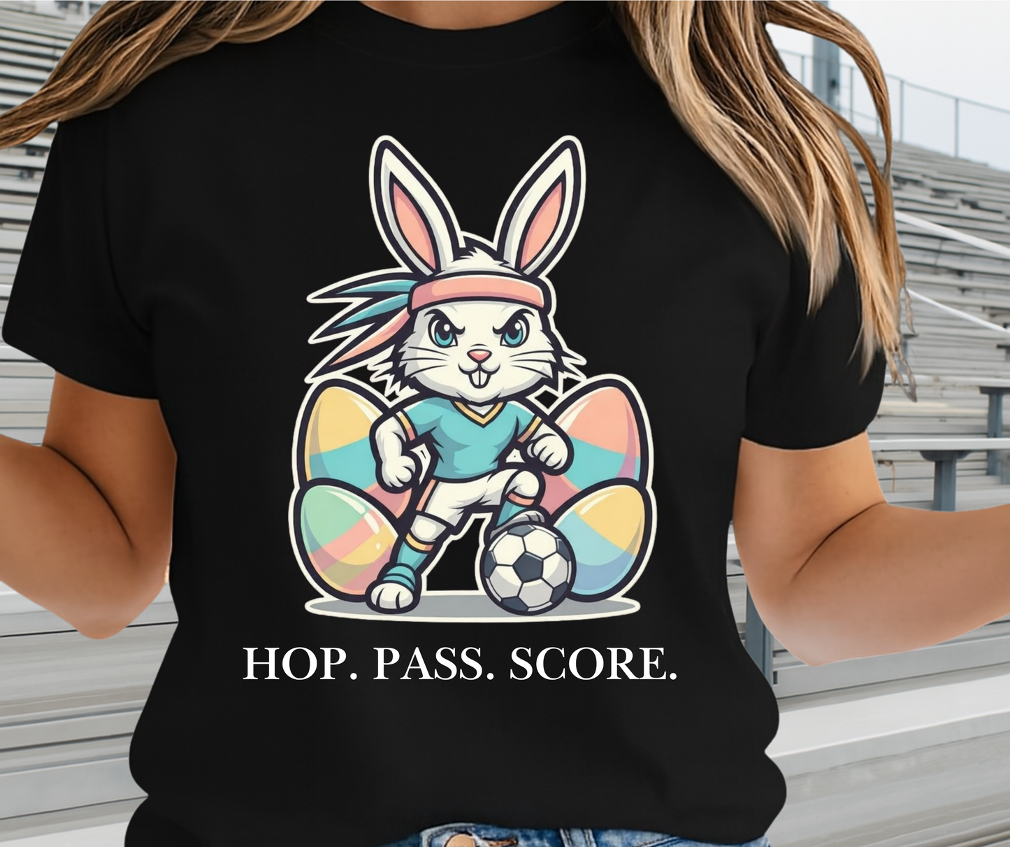 Hop Pass Score Soccer Fan Graphic Shirt - Cute Easter Clothing