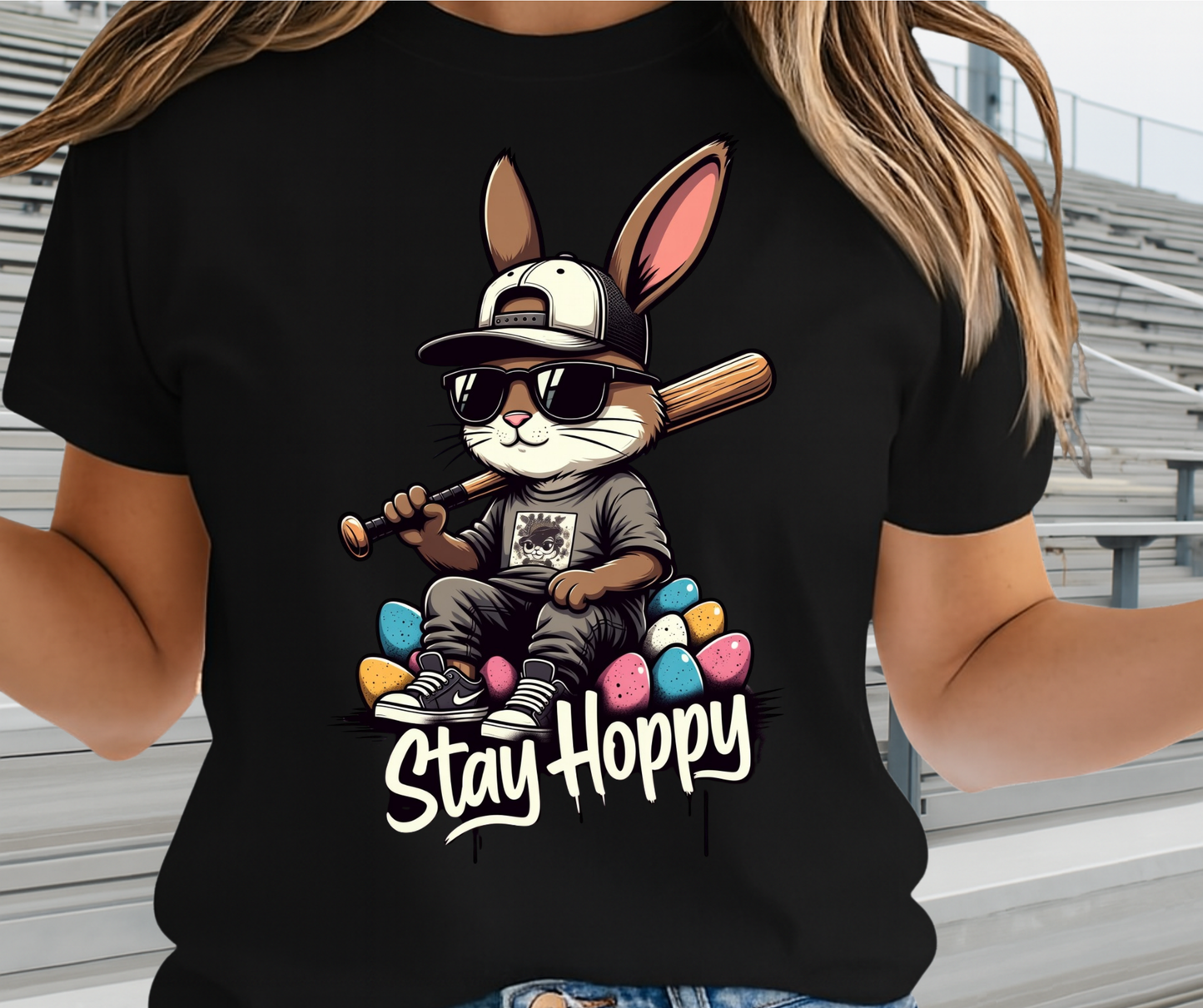 Stay Hoppy Baseball Season Graphic Shirt - Cute Easter Clothing