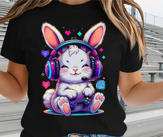 Gamer Bunny Graphic Shirt - Cute Easter Clothing
