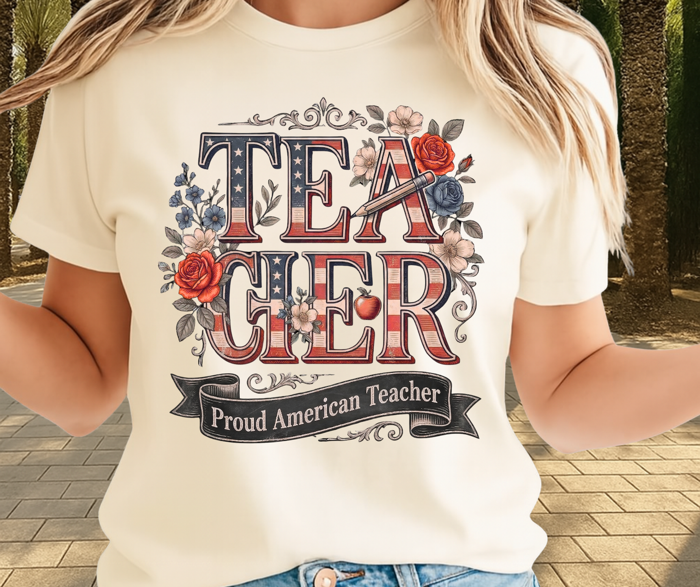 Proud American Teacher Shirt -  Memorial Day Graphic Tee