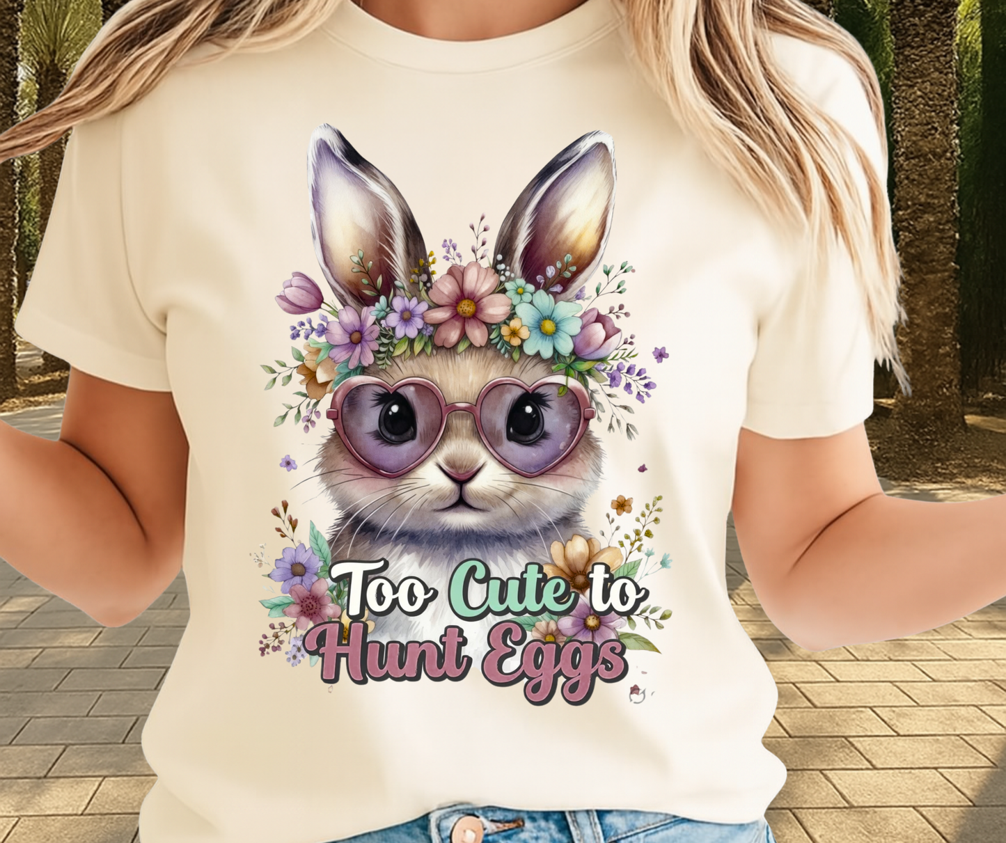 Too Cute To Hunt Eggs Graphic Shirt - Cute Easter Clothing