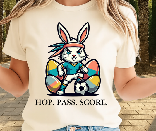 Hop Pass Score Soccer Fan Graphic Shirt - Cute Easter Clothing
