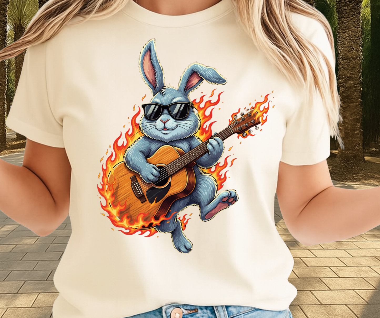 Bunny Playing Guitar Shirt  - Cute Easter Apparels