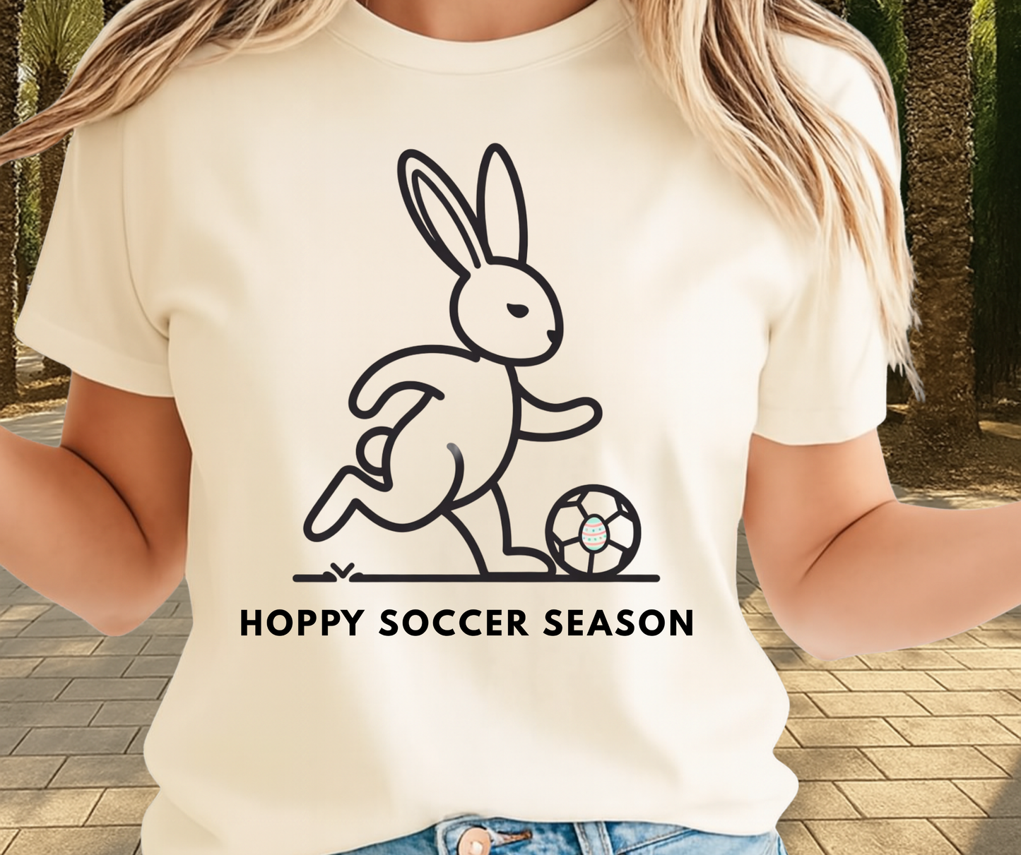 Hoppy Soccer Season Graphic Shirt - Cute Easter Clothing