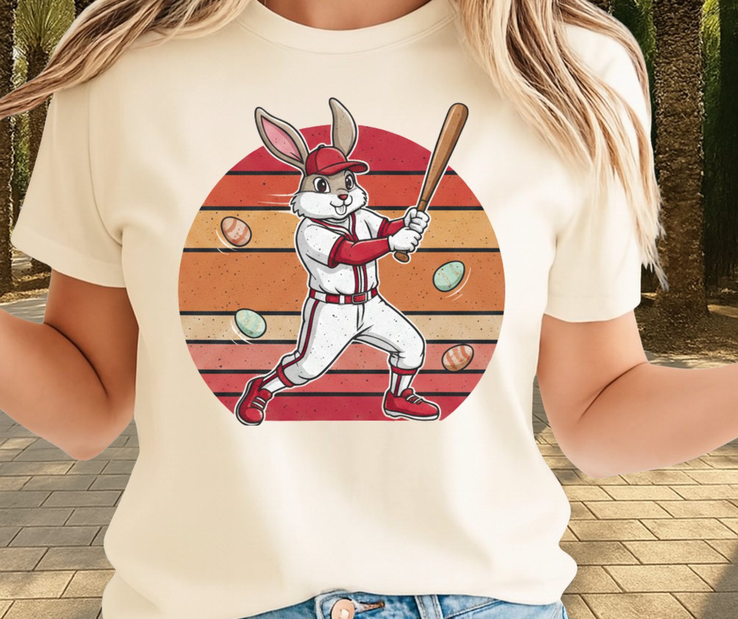 Bunny Playing Baseball With Easter Eggs  - Cute Easter Apparels