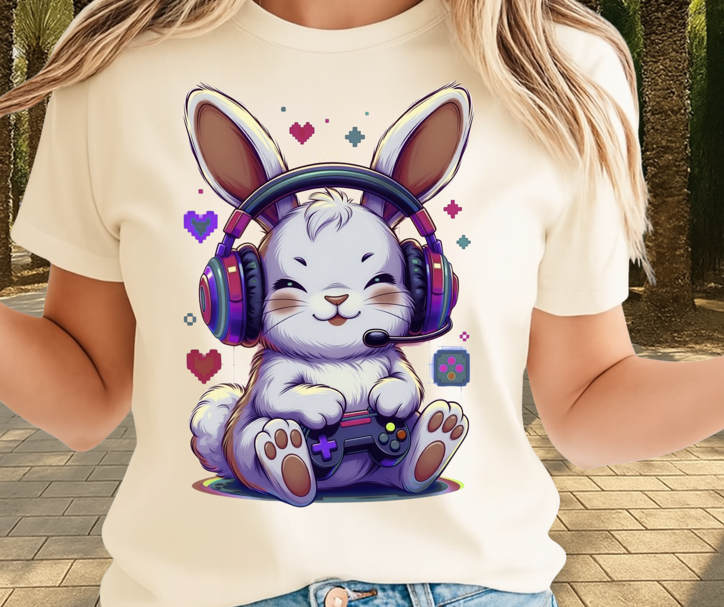 Gamer Bunny Graphic Shirt - Cute Easter Clothing