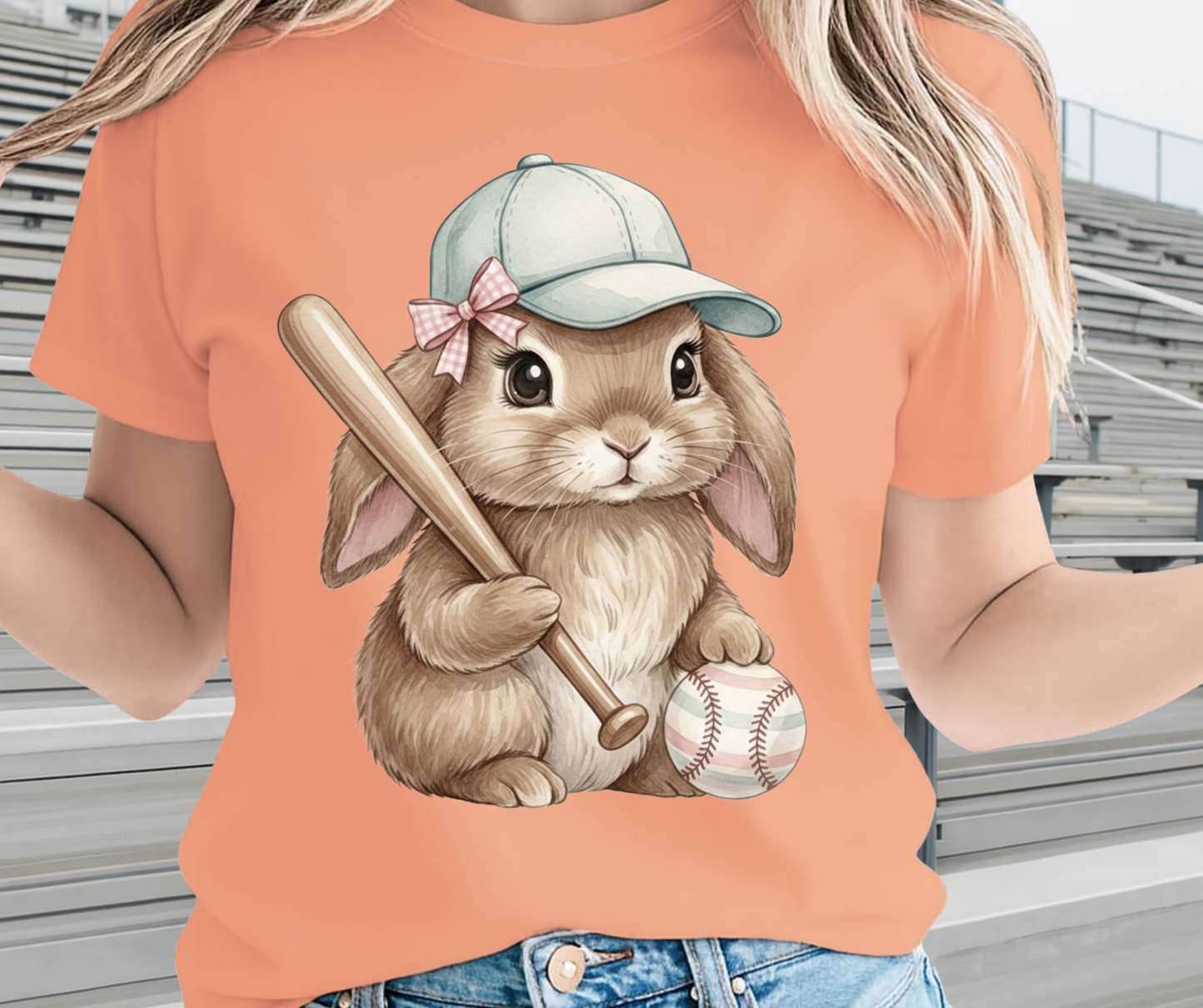 Bunny Holding Baseball Bat And Wearing A Cap  - Cute Easter Graphic Tee
