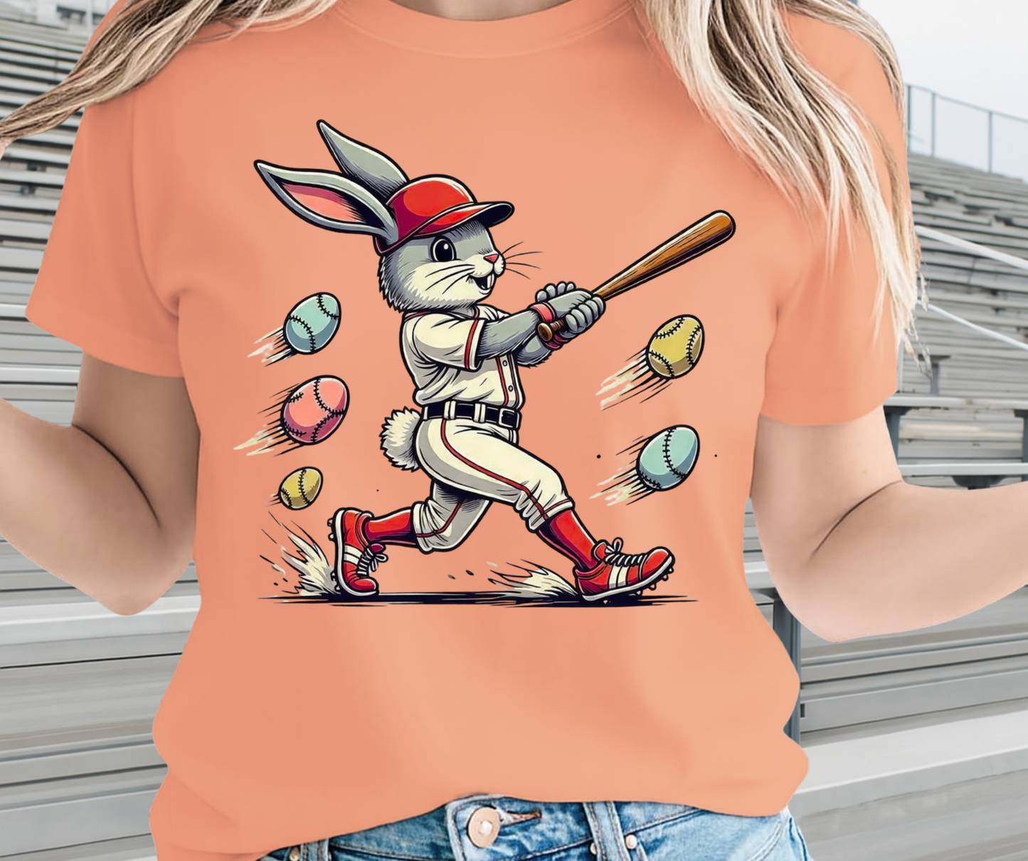 Bunny Playing Baseball With Easter Eggs  - Cute Easter Clothing