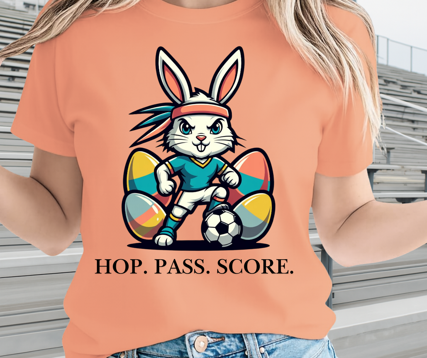 Hop Pass Score Soccer Fan Graphic Shirt - Cute Easter Clothing