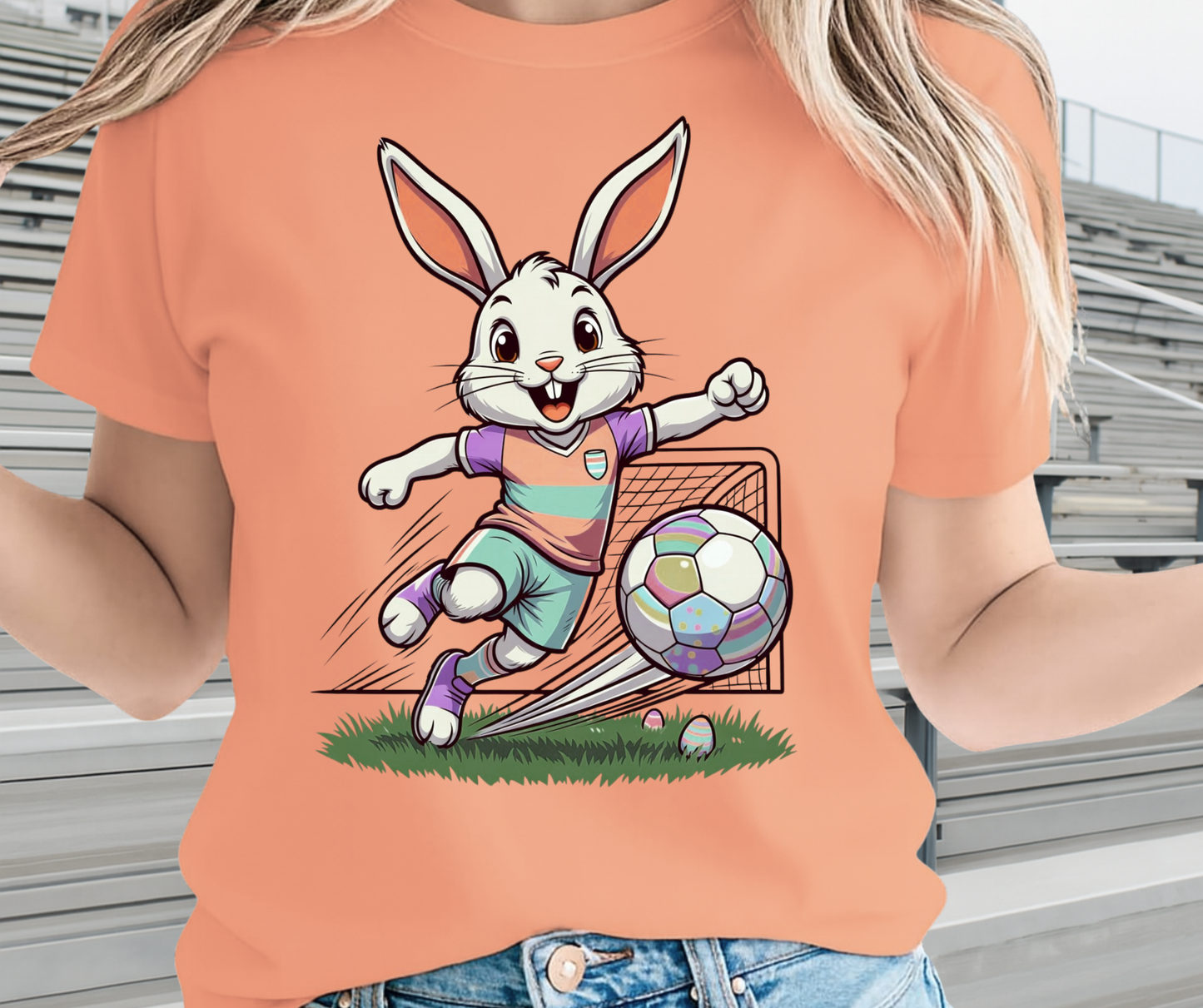 Bunny Playing Soccer  Shirt  - Cute Easter Graphic Tee