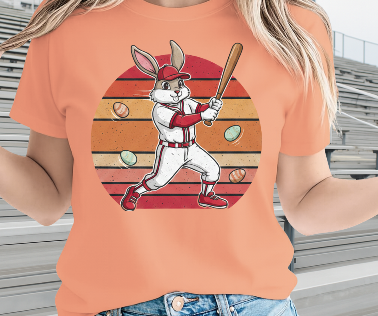 Bunny Playing Baseball With Easter Eggs  - Cute Easter Apparels