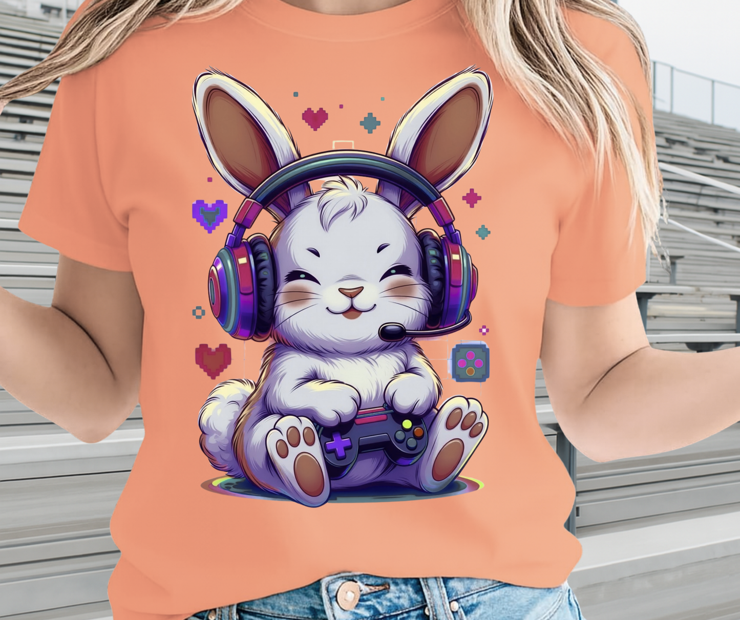 Gamer Bunny Graphic Shirt - Cute Easter Clothing