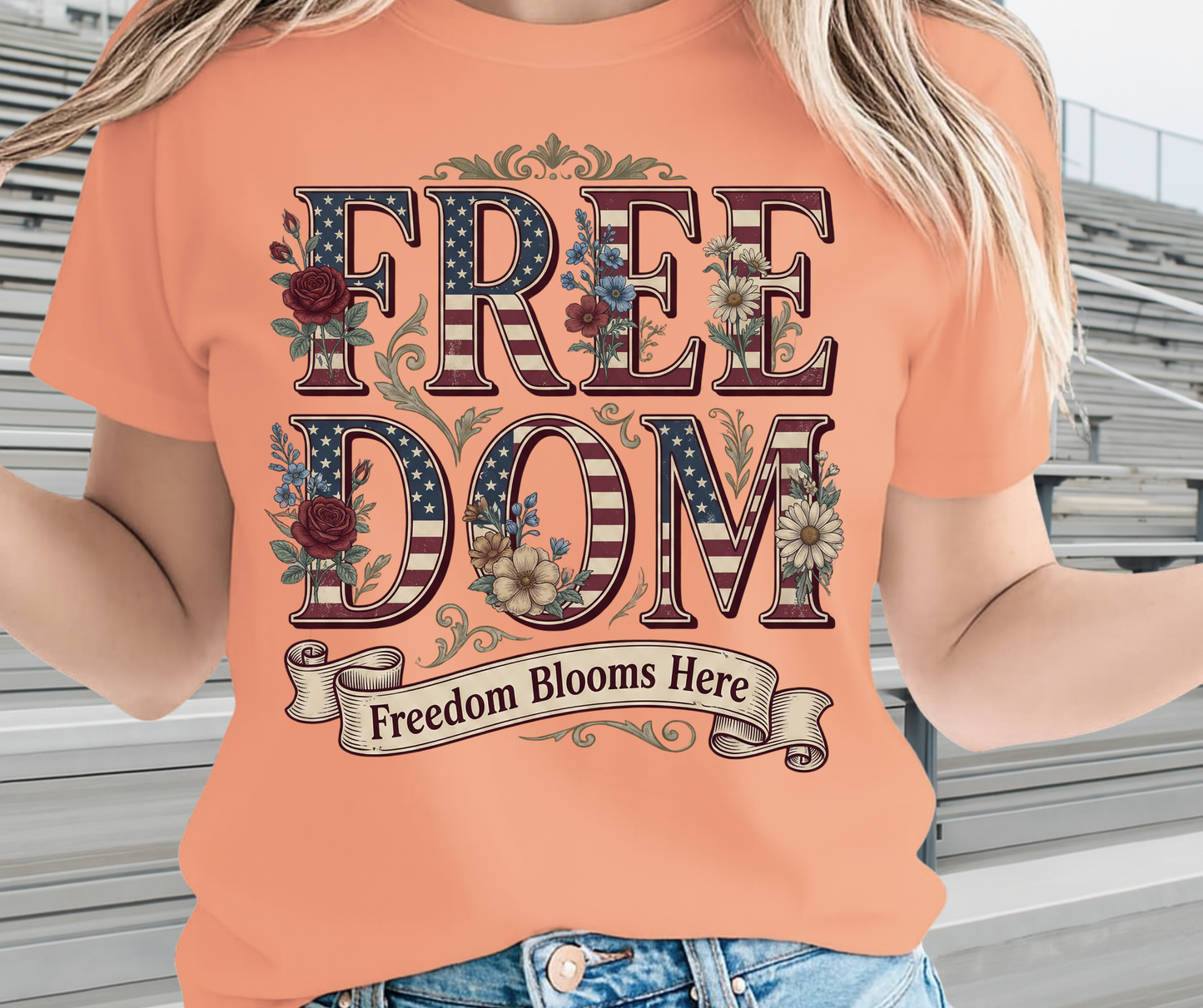 Freedom Blooms Here -  Memorial Day Graphic Tee